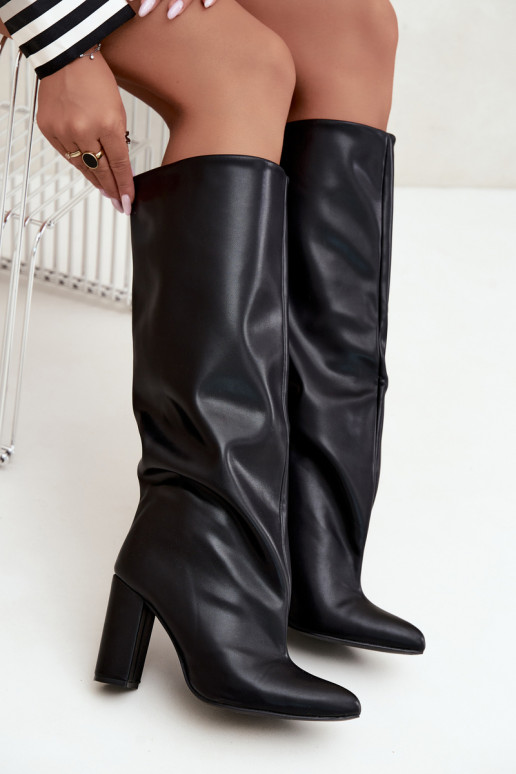 bottes hautes pour femmes à enfiler avec talons en noir Emeline