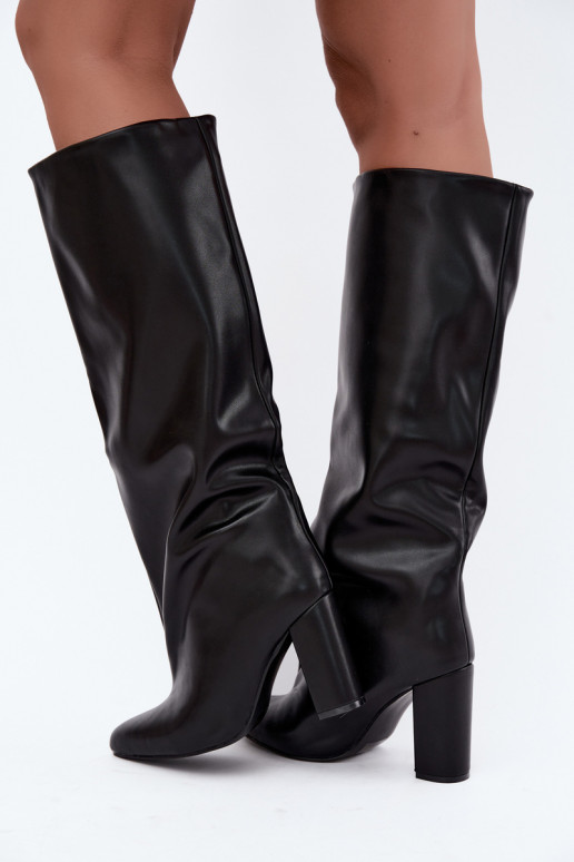 bottes hautes pour femmes à enfiler avec talons en noir Emeline