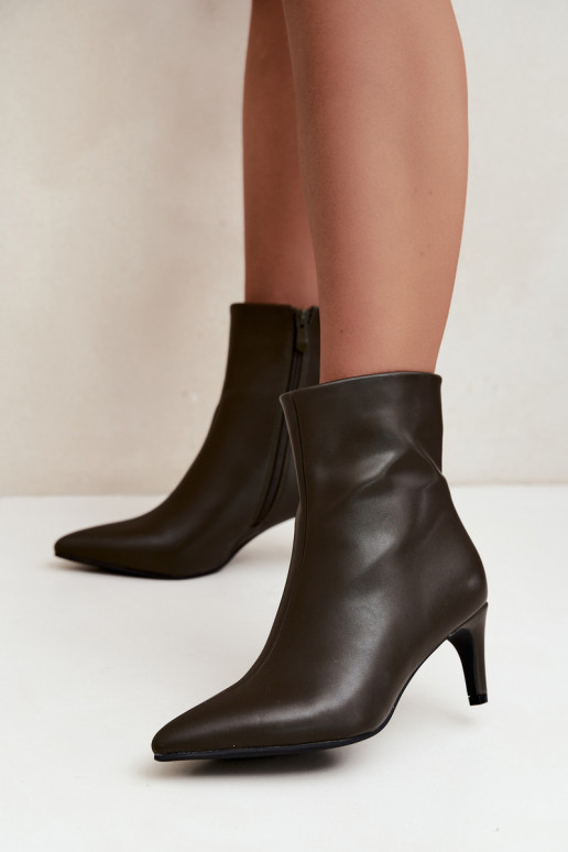 dames enkellaarsjes met hakken van faux leather in khaki kleur Celisse