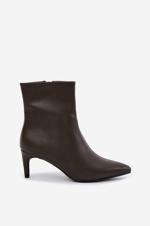 dames enkellaarsjes met hakken van faux leather in khaki kleur Celisse