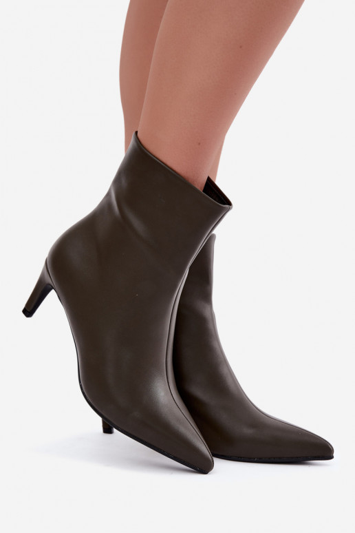 dames enkellaarsjes met hakken van faux leather in khaki kleur Celisse