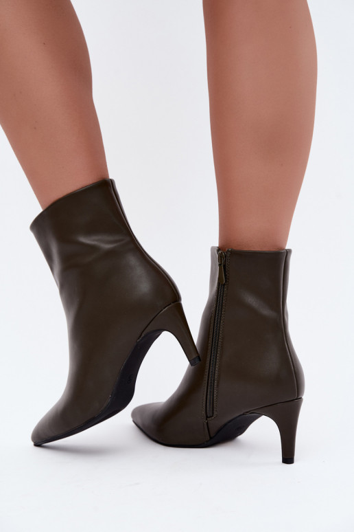 dames enkellaarsjes met hakken van faux leather in khaki kleur Celisse