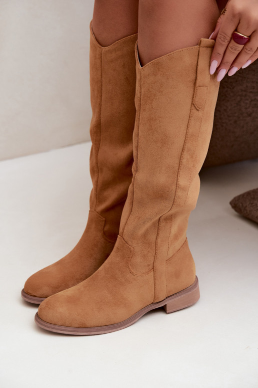 Bottes hautes pour femmes avec talons larges en marron Gilena