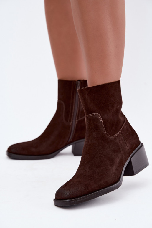 Bottines pour femmes en daim synthétique avec talons couleur chocolat Iveris