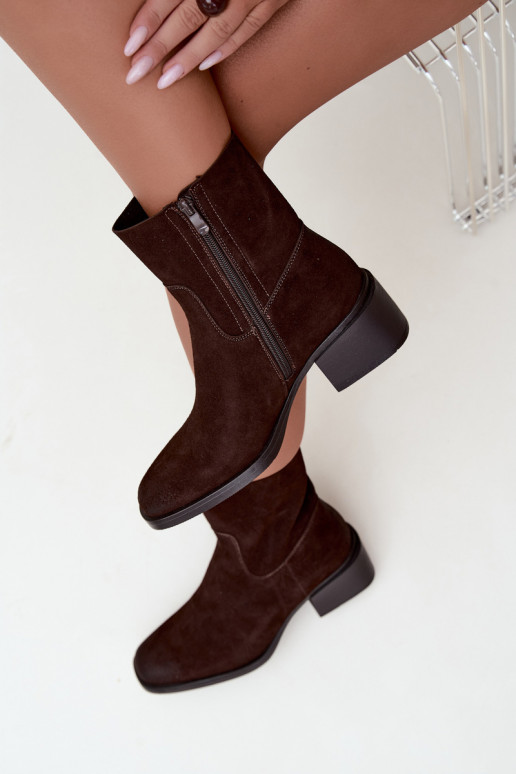 Bottines pour femmes en daim synthétique avec talons couleur chocolat Iveris