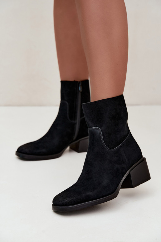 Bottines pour femmes en daim synthétique avec talons couleur noire Iveris