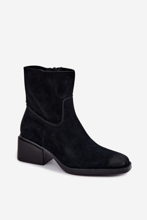 Bottines pour femmes en daim synthétique avec talons couleur noire Iveris