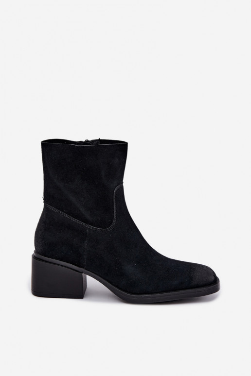 Bottines pour femmes en daim synthétique avec talons couleur noire Iveris