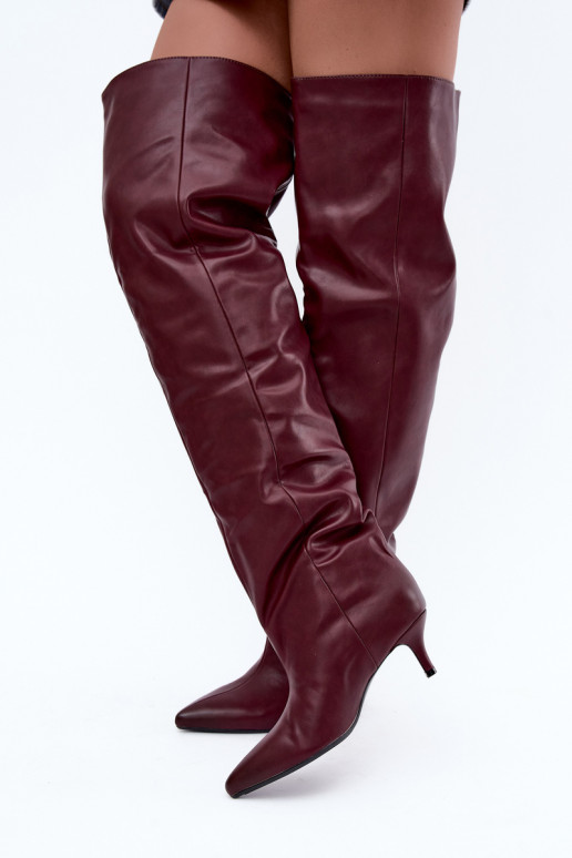bottes hautes pour femmes à enfiler avec talons fins en bordeaux Ysolienne