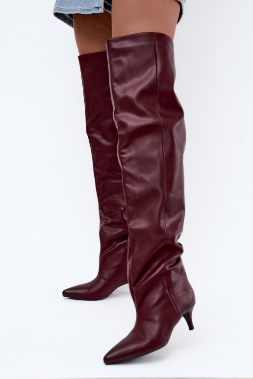 bottes hautes pour femmes à enfiler avec talons fins en bordeaux Ysolienne