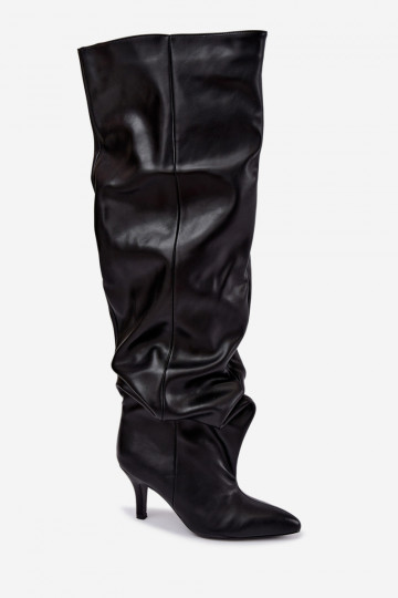 kniehohe Stiefeletten zum Hineinschlüpfen mit Absatz in schwarz Calmy 2