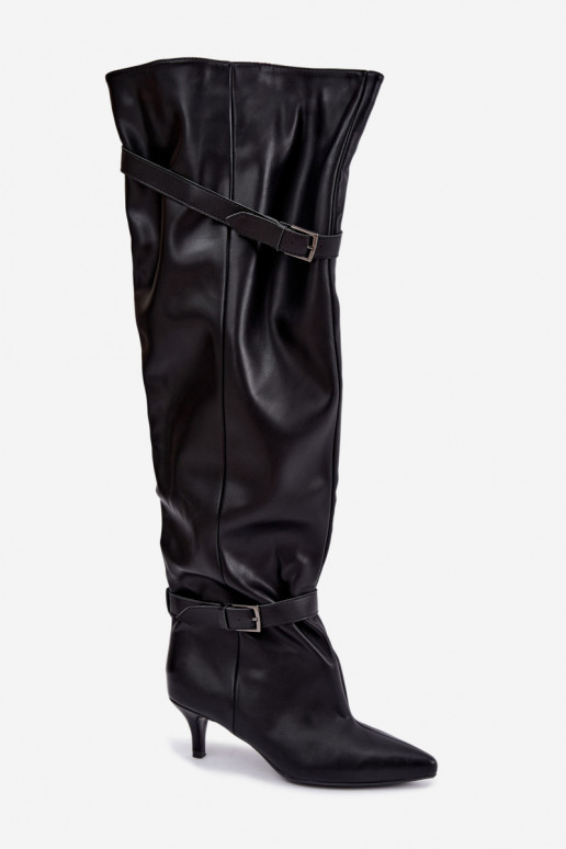 bottes hautes à enfiler avec talons et boucle en noir Jassy