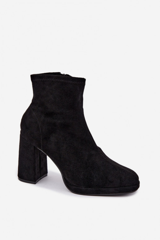 Bottines pour femmes en daim synthétique avec talons couleur noire Karvella