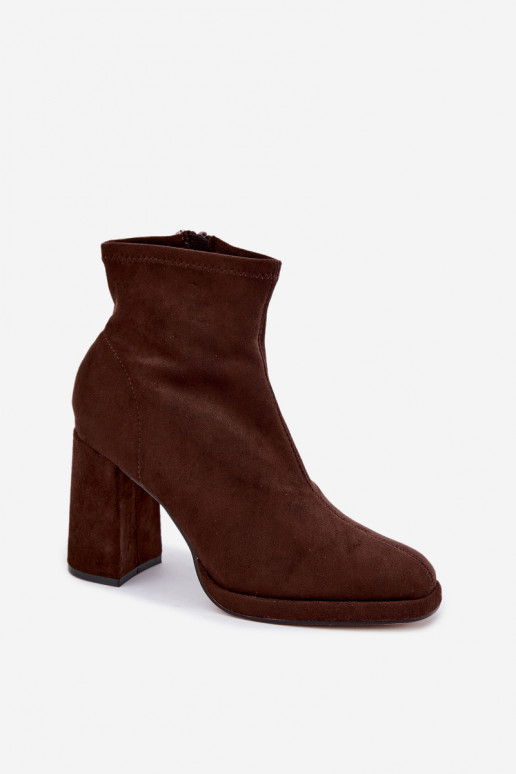 Bottines pour femmes en daim synthétique avec talons couleur marron Karvella