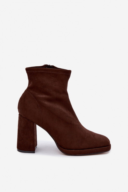 Bottines pour femmes en daim synthétique avec talons couleur marron Karvella