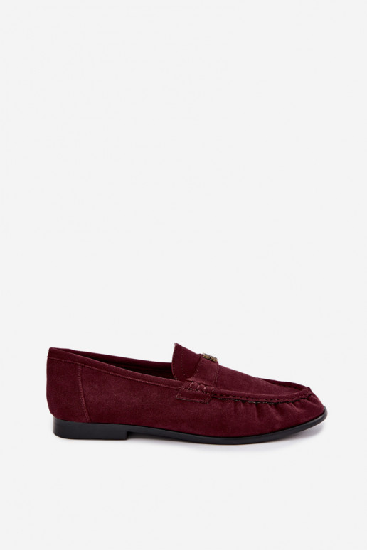 Mocassins pour femmes avec volants et détails décoratifs en couleur bordeaux Kairo