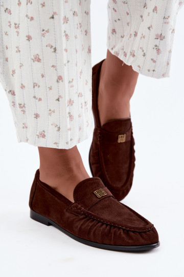 Dames mocassins met rimpels en decoratieve details in chocoladekleur Kairo