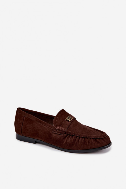 Dames mocassins met rimpels en decoratieve details in chocoladekleur Kairo