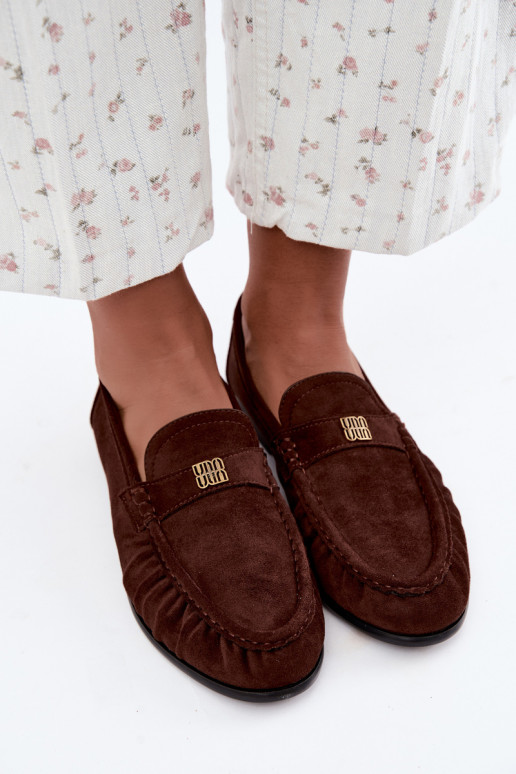Dames mocassins met rimpels en decoratieve details in chocoladekleur Kairo