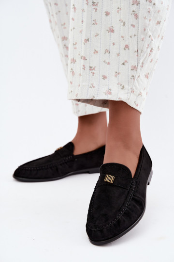 Dames mocassins met rimpels en decoratieve details in zwarte kleur Kairo 2