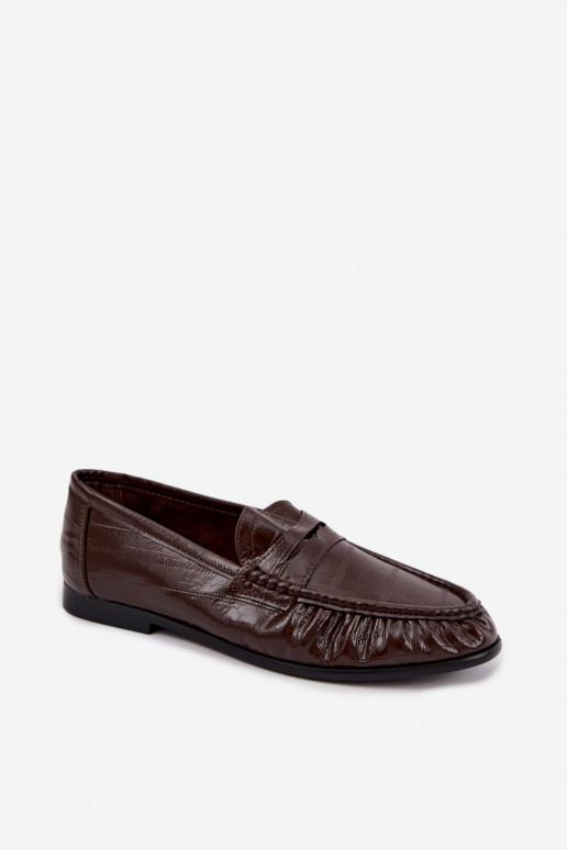Mocassins laqués pour femmes avec volants en couleur marron Dulcy