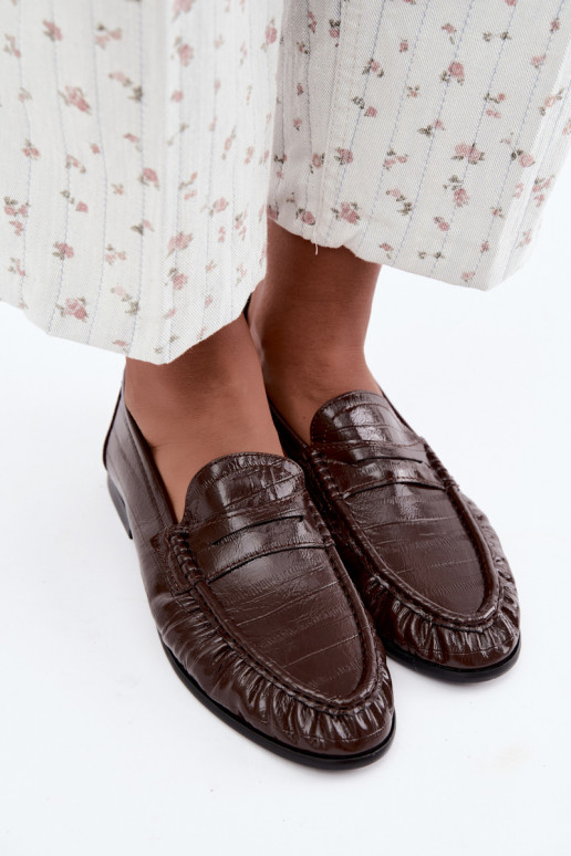 Lakken dames mocassins met rimpels in bruine kleur Dulcy