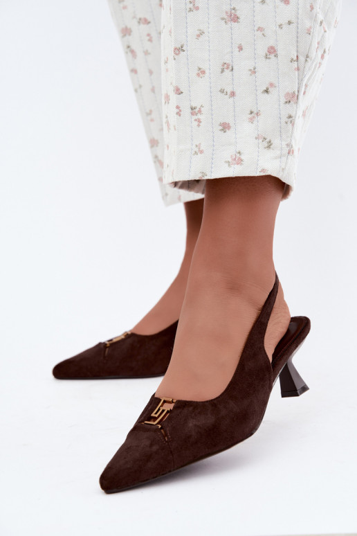 Hakken sandalen met open hak en decoratieve details in chocoladekleur Gilly