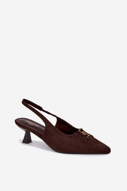 Sandales à talons avec talon ouvert et détails décoratifs en couleur chocolat Gilly