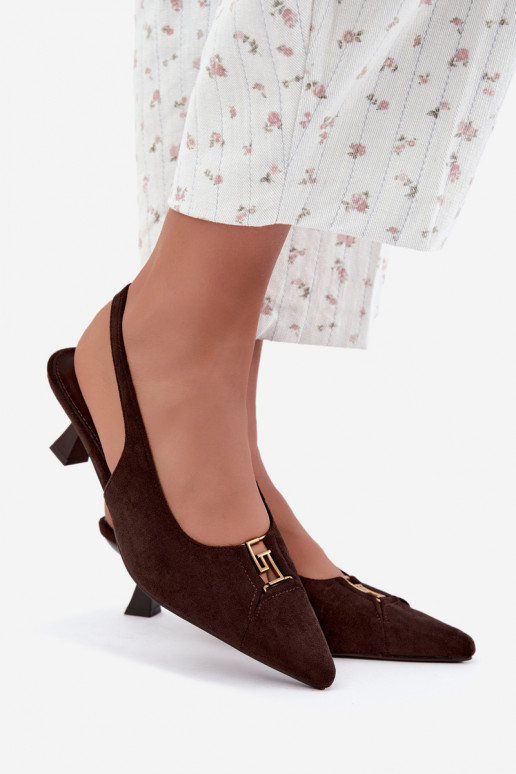 Hakken sandalen met open hak en decoratieve details in chocoladekleur Gilly