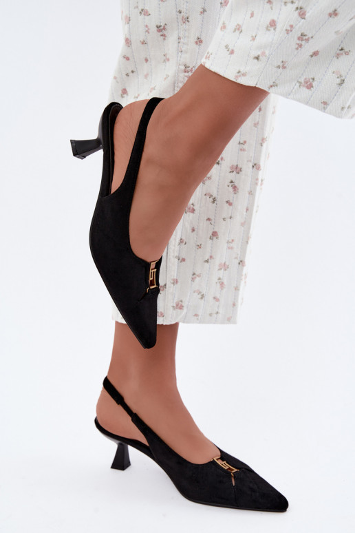 Sandales à talons avec talon ouvert et détails décoratifs en couleur noire Gilly