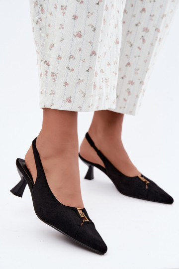 Hakken sandalen met open hak en decoratieve details in zwarte kleur Gilly 2