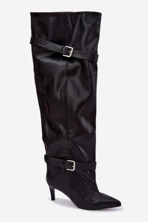 Over-the-knee hakken laarzen met riemen en gespen in zwarte kleur Tai turibel