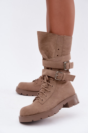 Geïsoleerde werkankleboots met gespen in zandkleur Patsy 2