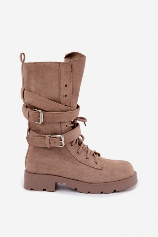 Geïsoleerde werkankleboots met gespen in zandkleur Patsy