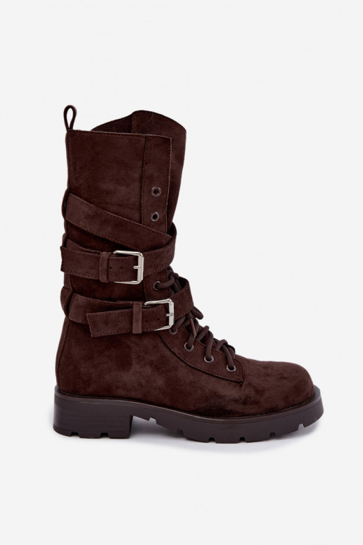 bottes de travail à la cheville doublées en chocolat Patsy