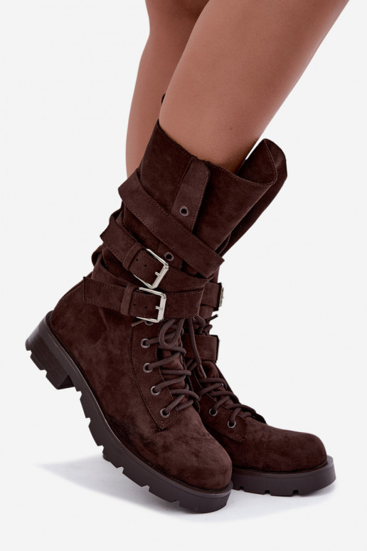 bottes de travail à la cheville doublées en chocolat Patsy