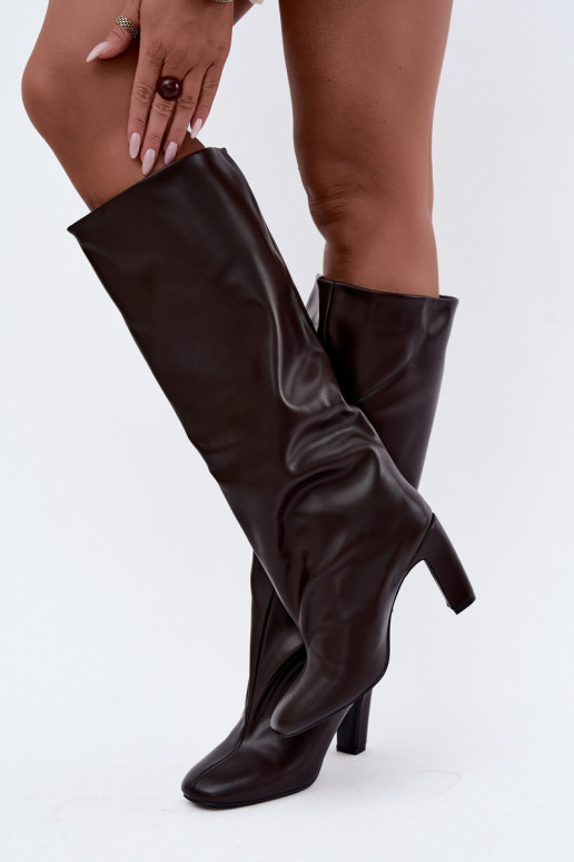 bottes hautes à enfiler avec talons en chocolat Falina