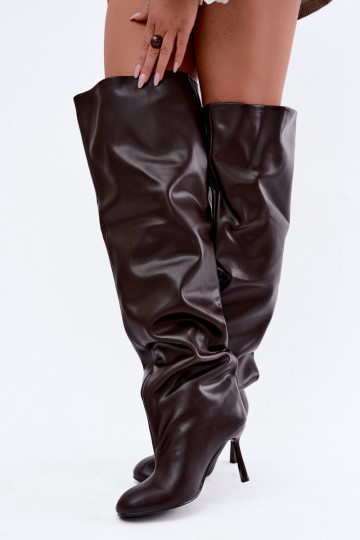 bottes hautes pour femmes à talons fins en chocolat Galena 2