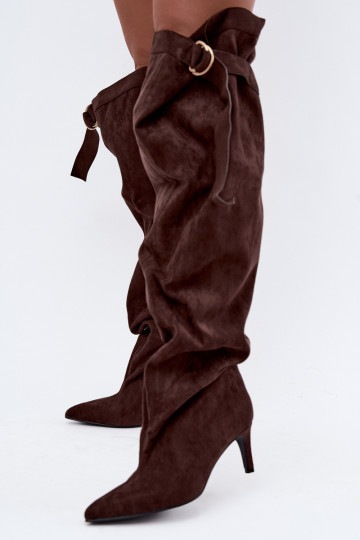 bottes hautes à enfiler pour femmes avec talons en chocolat Rosena