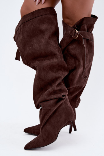 bottes hautes à enfiler pour femmes avec talons en chocolat Rosena 2