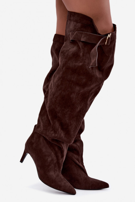 bottes hautes à enfiler pour femmes avec talons en chocolat Rosena