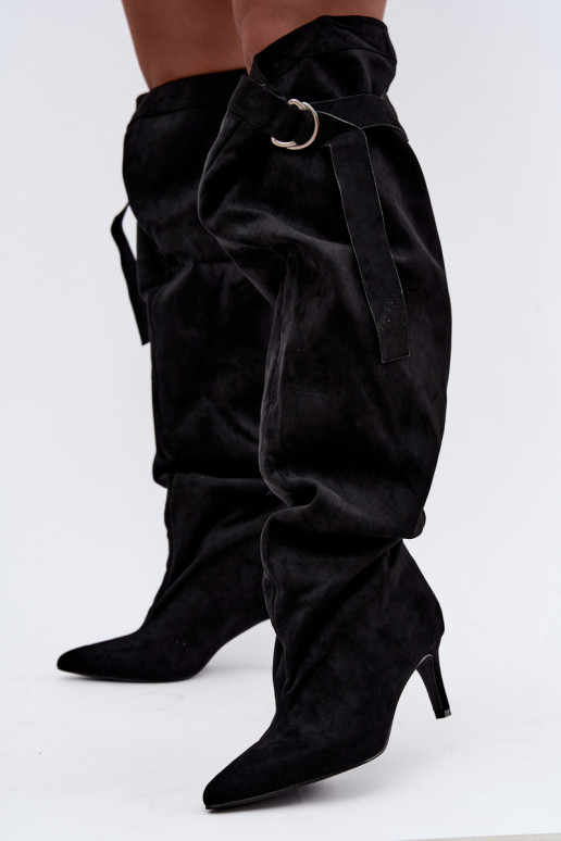 bottes hautes à enfiler pour femmes avec talons en noir Rosena