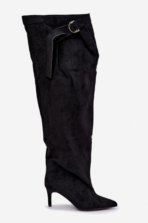 bottes hautes à enfiler pour femmes avec talons en noir Rosena
