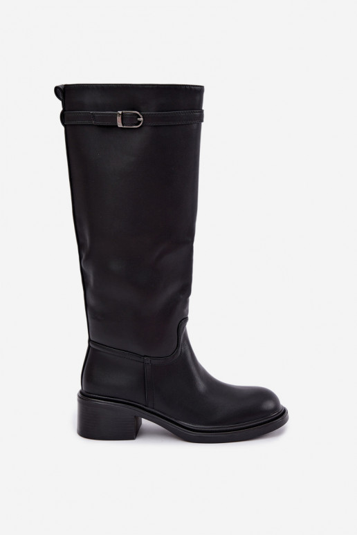 bottes hautes à petit talon pour femmes avec boucles en noir Orlisa