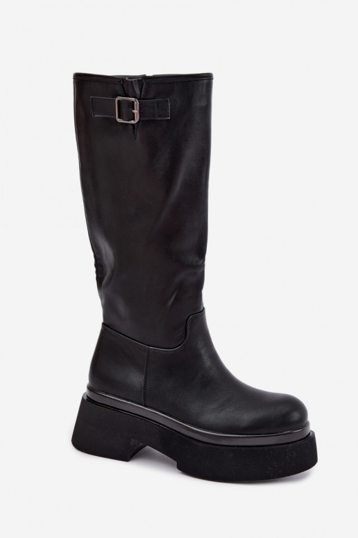 dames hoge laarzen met platform en gespen in zwarte kleur Fenley