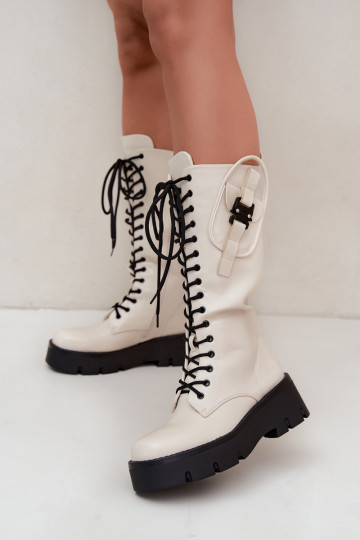 bottes hautes pour femmes doublées avec lacets et plateforme en sable Galvia 2