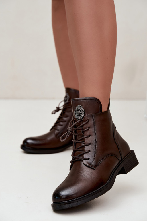 Bottines chocolat avec talons larges et ornements Leonise