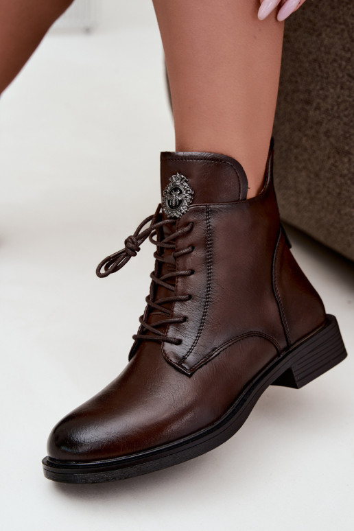 Bottines chocolat avec talons larges et ornements Leonise