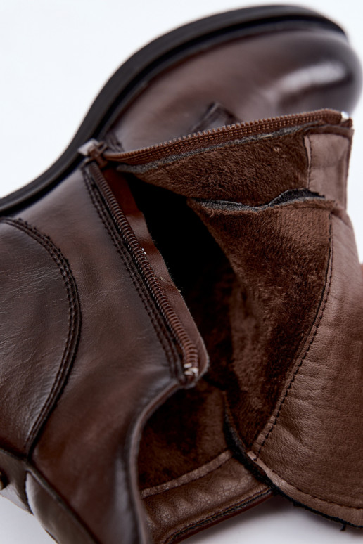 Bottines chocolat avec talons larges et ornements Leonise