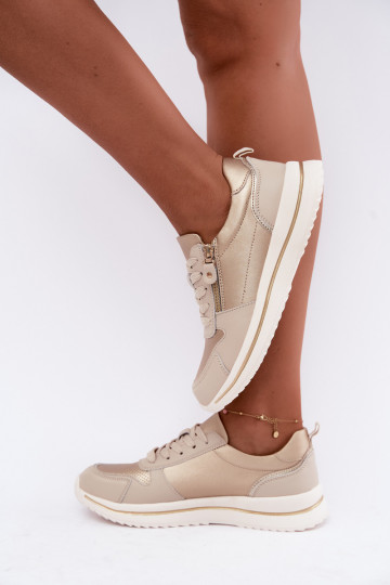 Oselia leren sneakers met decoratieve rits in goud-beige 2